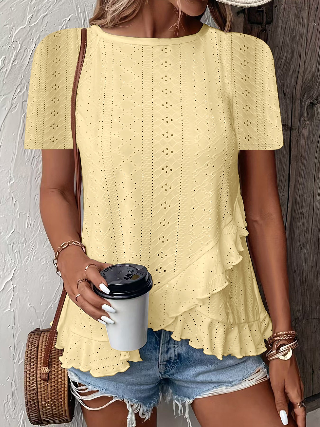 Womens Fashion Casual Solid-color Short-sleeve Crew Neck 