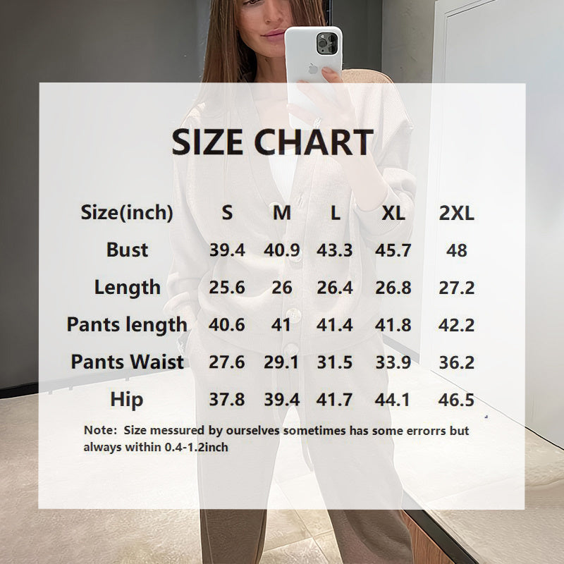 Women's Casual Knit Cardigan With Pocket & Drawstring Lounge Pants Solid Color Button Front Coat Fall Winter Loose Fit 2-Piece Outfit CJ US