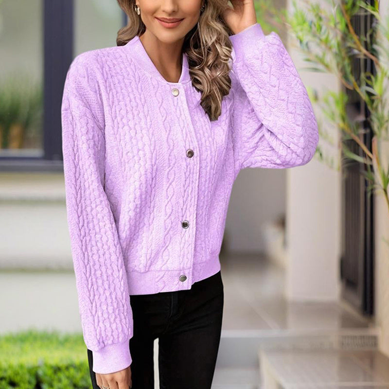 Women's Solid Color Button-Up Long Sleeve Jacket - Ribbed Texture Casual Top For Spring & Fall CJ US