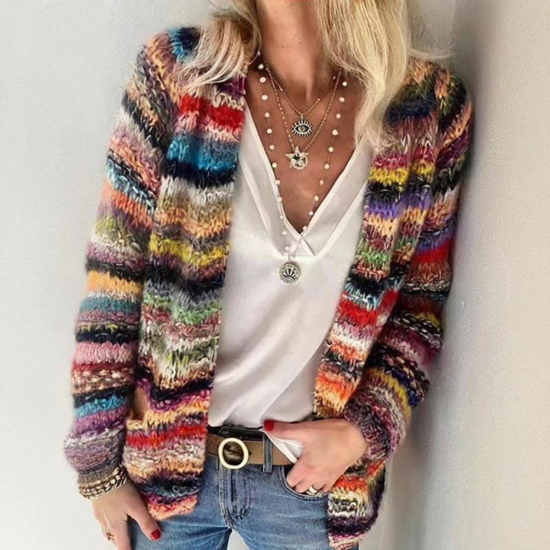 Women's Colorful Long Sleeve Cardigan Soft Boho Chic Knit Open Front Sweater For Spring And Fall Vacation CJ US