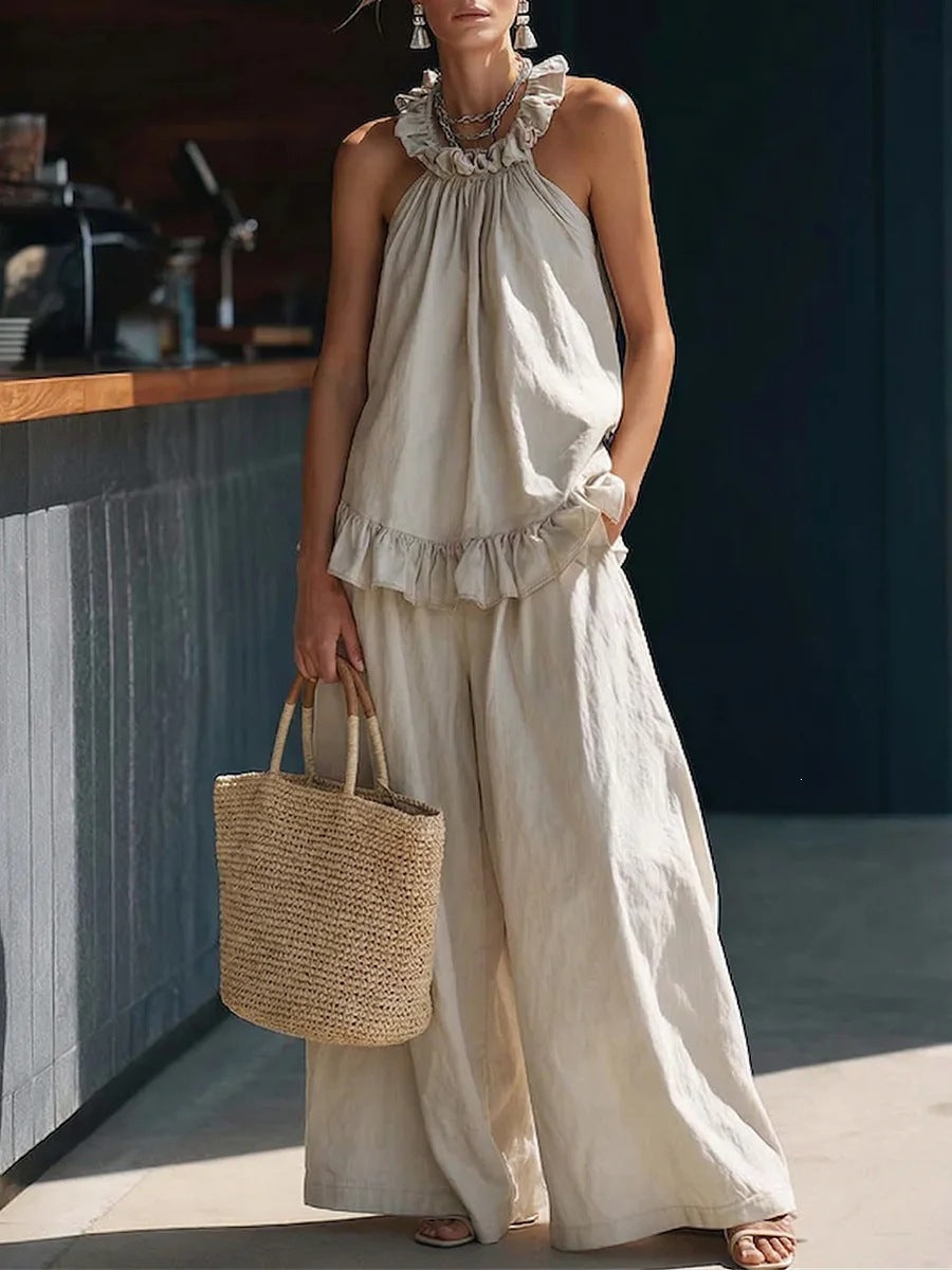 SpringSummer Halterneck Loose Casual Womens Set 