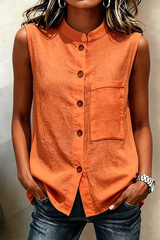 Fashionable Casual Solid-color Top With Buttoned Pockets 