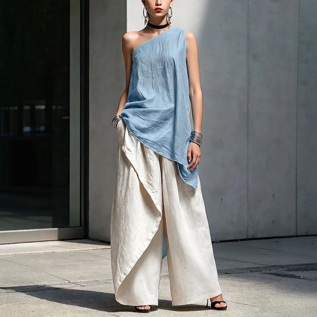 Casual Versatile Fashionable One-shoulder T-shirt 