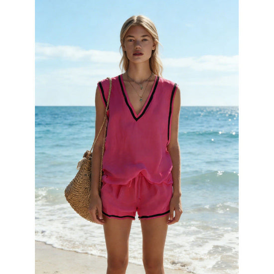 Women's V-neck Vest And Shorts Two-Piece Set 