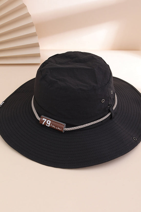 Plain-color Letter-pattern Leather Sun-protective Wide-brimmed Sunshade Outdoor Simple Style Fisherman Hat For Daily Commuting, Fishing, Mountain Climbing 
