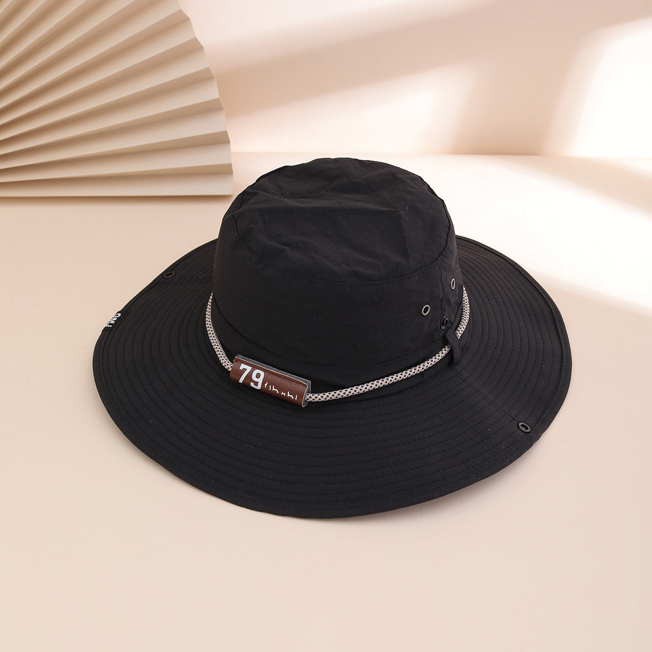 Plain-color Letter-pattern Leather Sun-protective Wide-brimmed Sunshade Outdoor Simple Style Fisherman Hat For Daily Commuting, Fishing, Mountain Climbing 