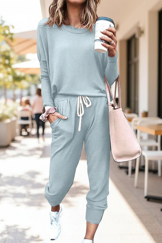 Loose Solid Color Long Sleeve Casual Set 