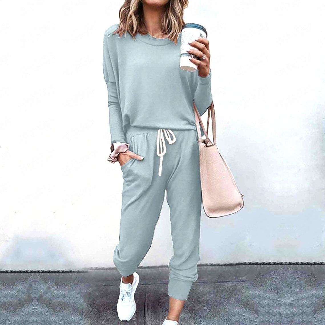Loose Solid Color Long Sleeve Casual Set 