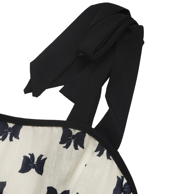 Women's  Shoulder Strap Bow Decoration With Bow Print Elegant Summer Dress CJ US