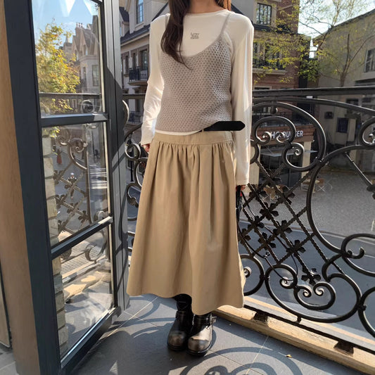 Fashionable Relaxed A-line Skirt Draping High-end Mid-length Pleated Skirt 