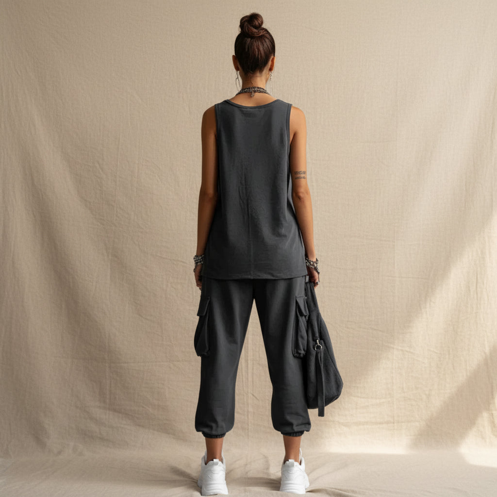 Womens Sleeveless Top Ankle-Fit Pants Set 