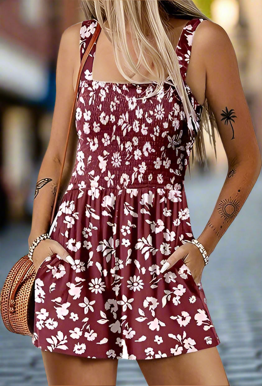 Flower Print Shorts Jumpsuit Summer Fashion Sleeveless Beach Bodysuit FitiqueFit