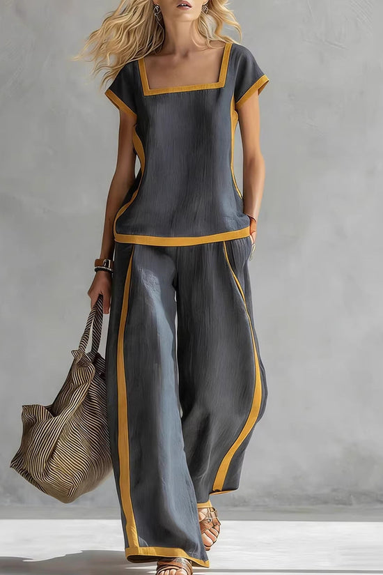 Solid Color Shirt & Wide-Leg Trousers Two-Piece Set 