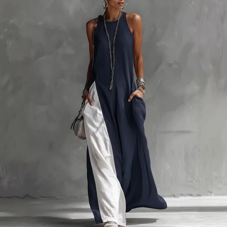 Womens Sleeveless Loose-Fit Off-Shoulder Dress With Pockets 