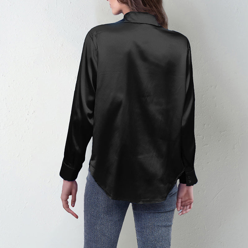 Women's Elegant Satin Lapel Shirt, Long Sleeve Button-Down Blouse For Casual And Office Wear 