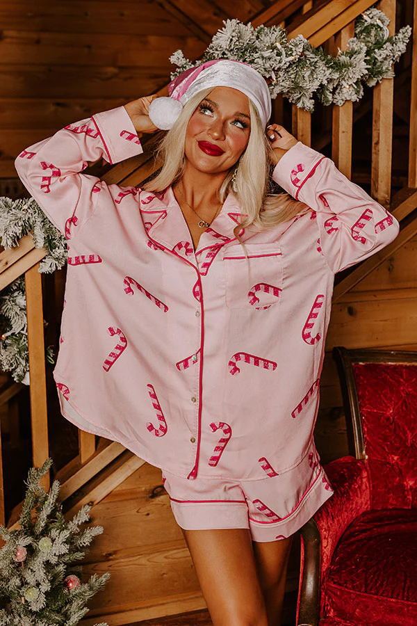 Women’s Satin Santa Claus Pajama Set | Christmas Print Two-Piece Loungewear CJ