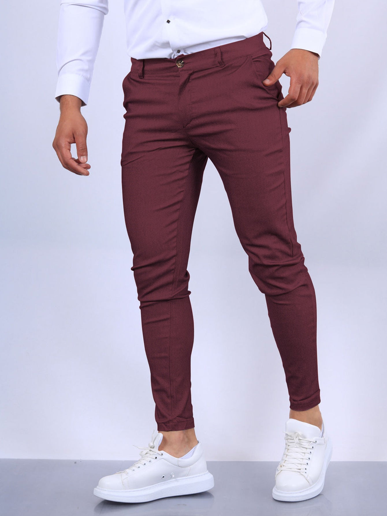 Men's Slim Button Trousers Fashion Solid Office Versatile Long Pencil Pants FitiqueFit