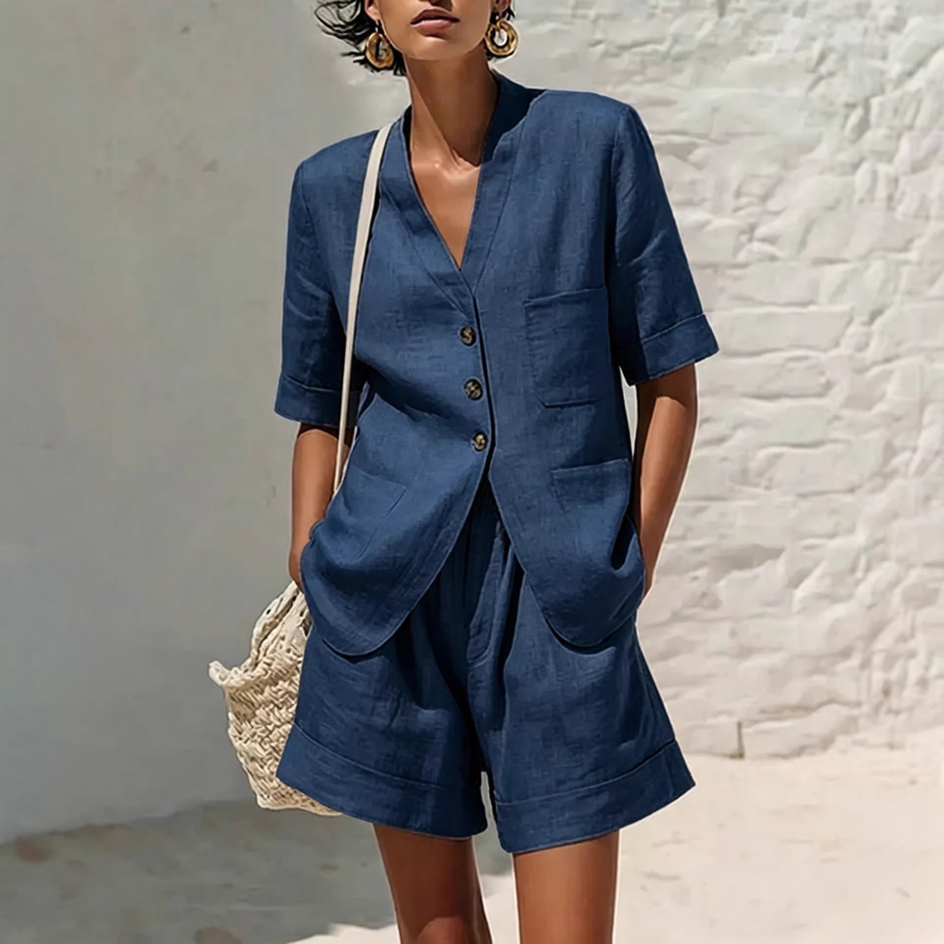 Loose-fitting Cotton And Linen Two-piece Set 