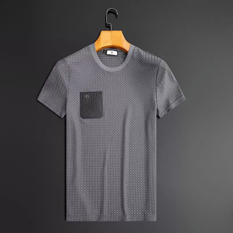 Anti-Wrinkle Houndstooth Jacquard Flex Suit Mens Short Sleeve Slim Fit Shirts