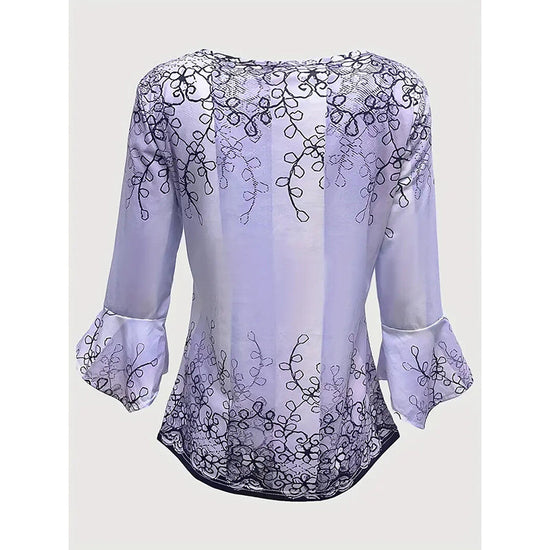 Women’s V-Neck 3/4 Sleeve Button-Front Tunic Blouse CJ
