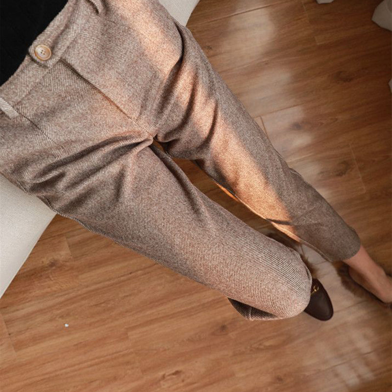 Women's Solid Color Wool-Like Tapered Trousers, Classic Ankle-Length Pants For Office And Formal Wear 