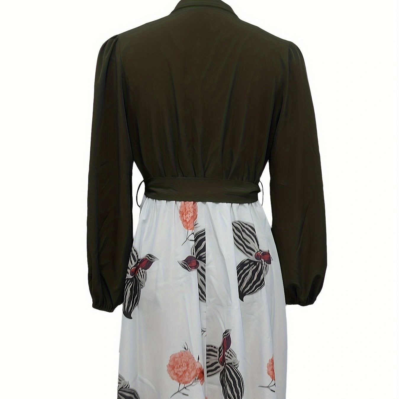 Ladies' Fashion Printed V-neck Waist Strap Casual Dress CJ