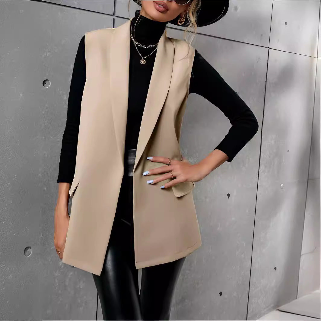 Collar Mid-length Casual Temperament Commute Suit Vest Without Buckle 