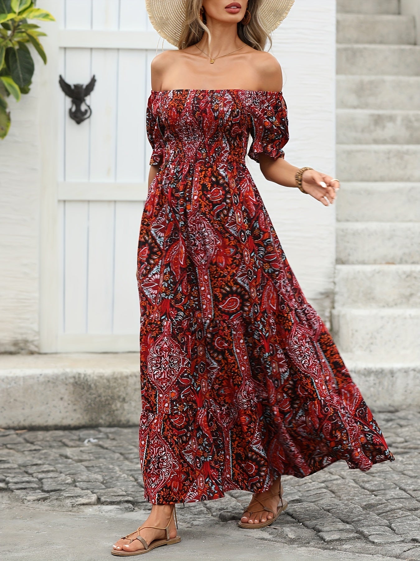 Women's Elegant Paisley Pattern Print One Shoulder Dress Summer Casual Party Essential Long Dress Diversi Fashion™