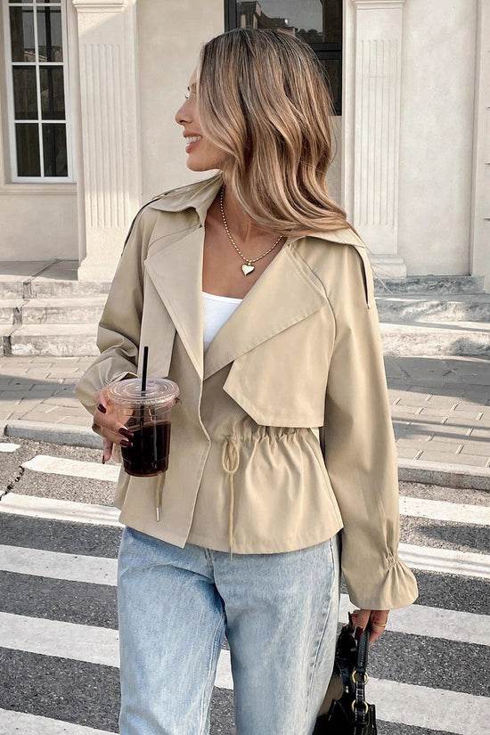 Drawstring-waist Relaxed-fit Figure-flattering Trendy Coat For Petite Frames 