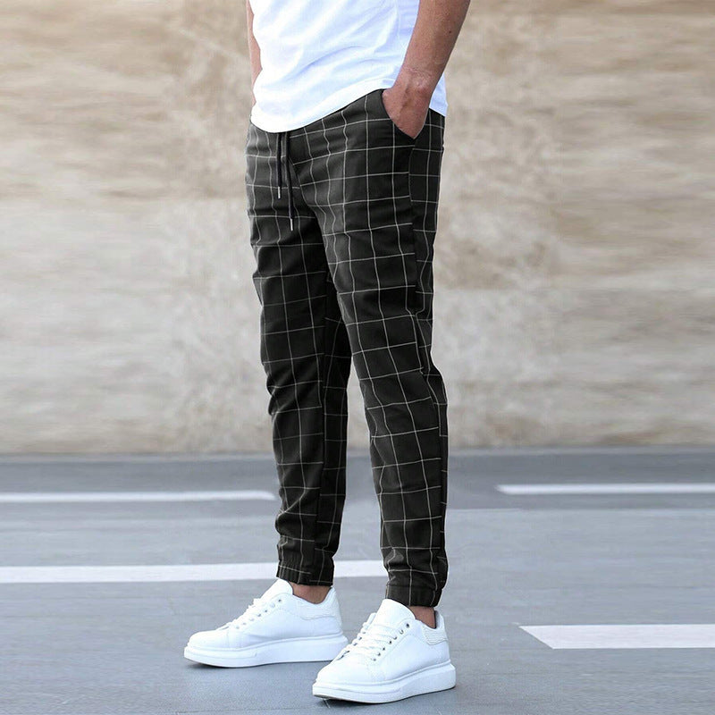 Fashion Plaid Print Pants Men's Casual Drawstring Trousers FitiqueFit