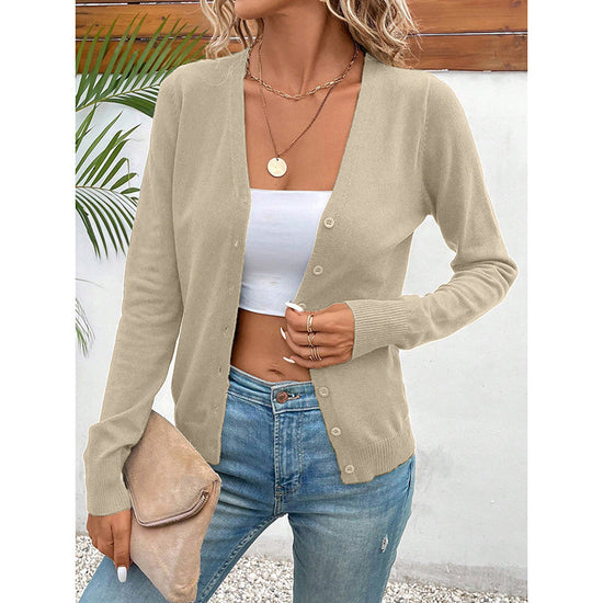 Women’s V‑Neck Button‑Down Cardigan Knit Sweater CJ US