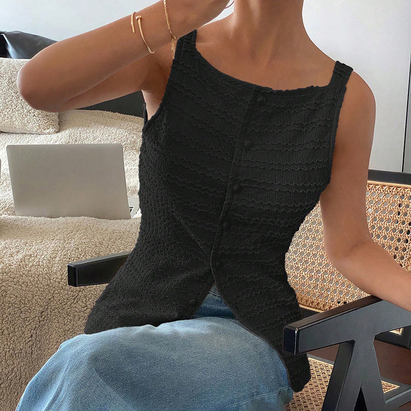 Womens Trendy Square Neck Button Up Vest Top Y2k Going Out Tank Tops CJ US