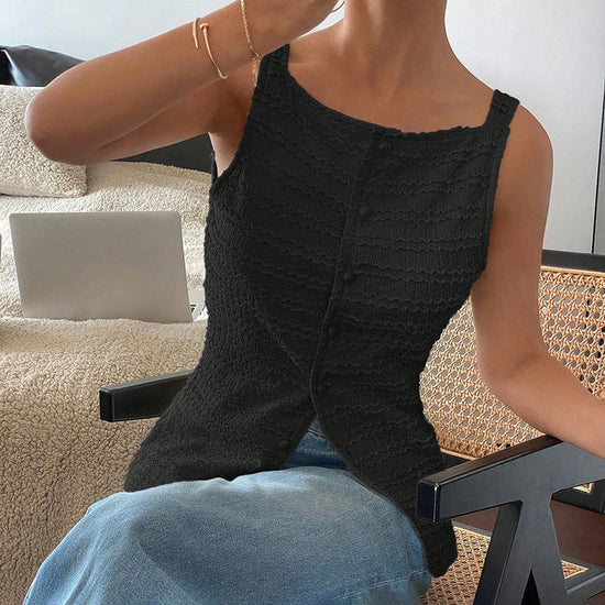 Trendy Square Neck Button Up Vest Top Y2k Going Out Tank Tops CJ US
