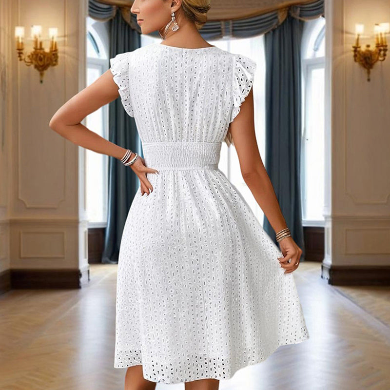 Waisted V-Neck Lace Midi Dress CJ US