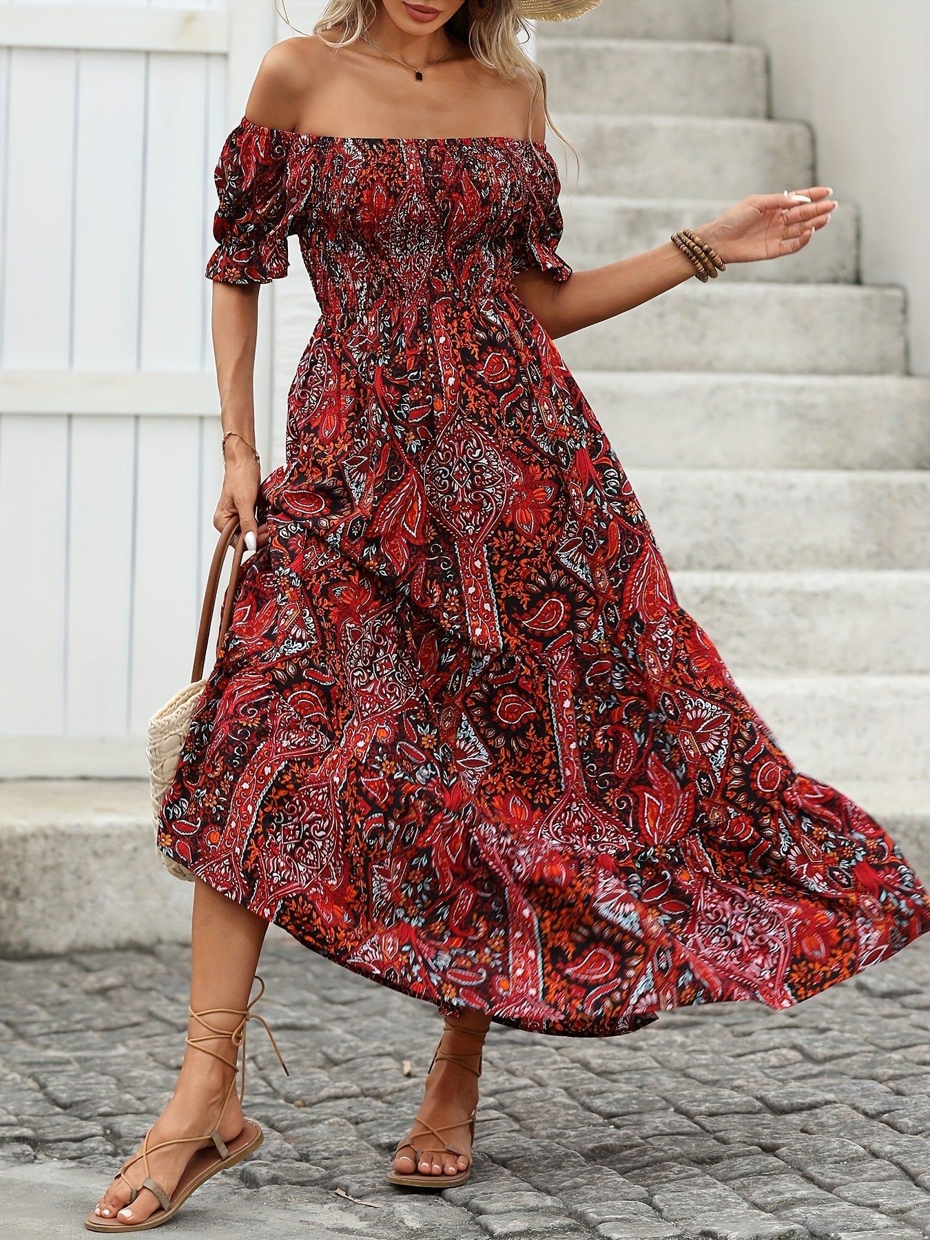 Women's Elegant Paisley Pattern Print One Shoulder Dress Summer Casual Party Essential Long Dress Diversi Fashion™