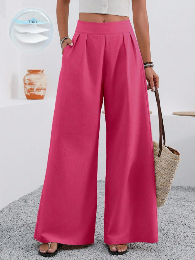 Pocketed High-waisted Fashionable Versatile Wide-leg Trousers Long Pants 
