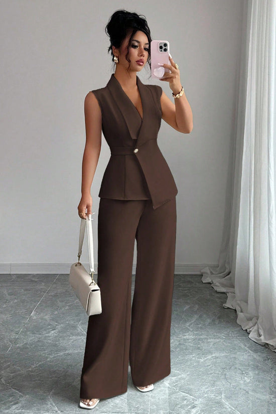 Sleeveless Blazer And Straight-leg Pants Two-piece Set 