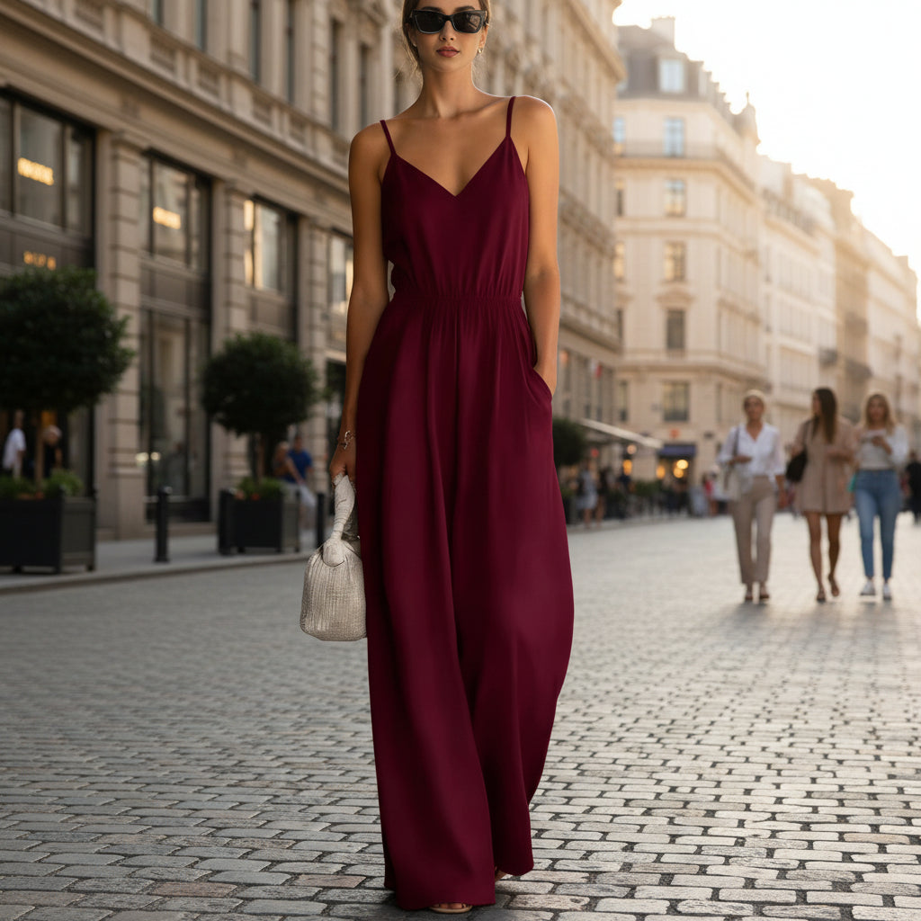Summer Women's Slip-dress Casual Wide-leg Jumpsuit 