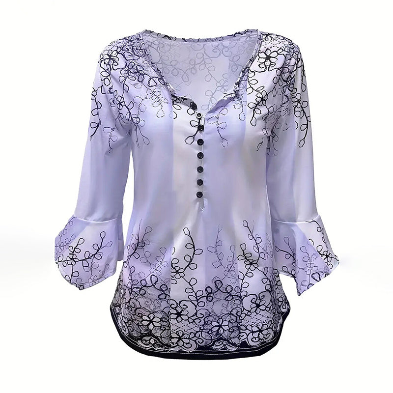 Women’s V-Neck 3/4 Sleeve Button-Front Tunic Blouse CJ