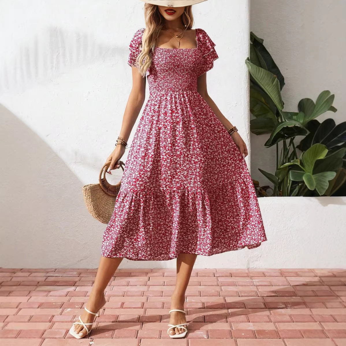 Plus Size Backless Midi Dress – Elegant Pleated Summer Party Dress 