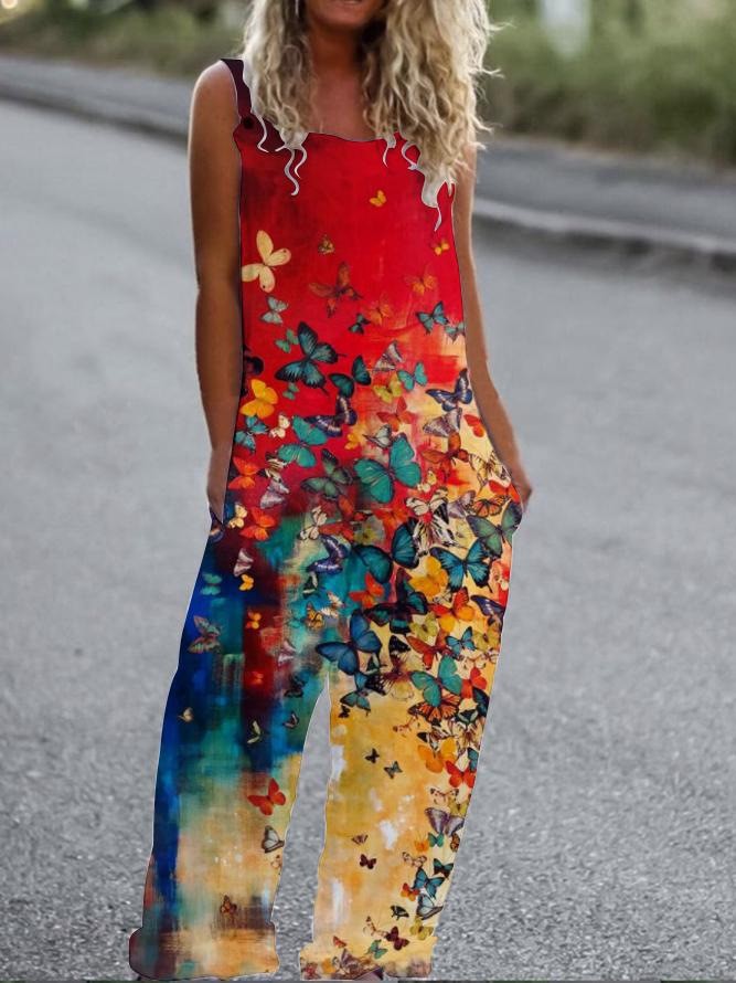 Women’s Butterfly Print Overalls 