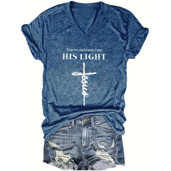 Women's V-Neck T-Shirt Geometric Cross Casual Summer Short Sleeve Top CJ
