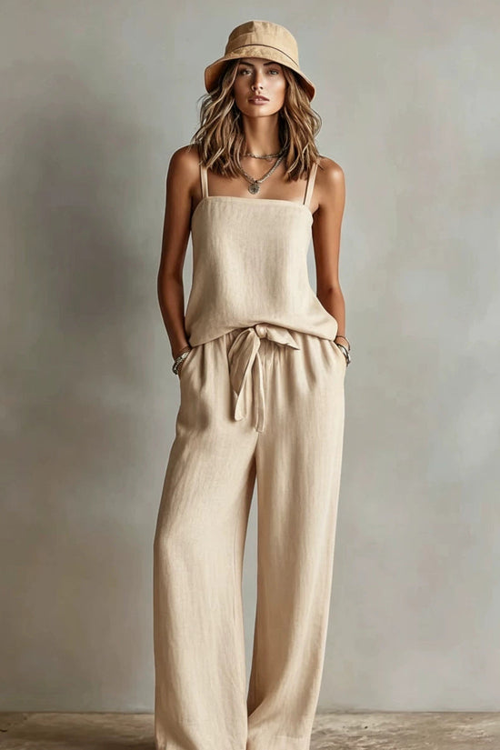 Suspender Wide-Leg Pants Set Womens Casual Two-Piece Set 