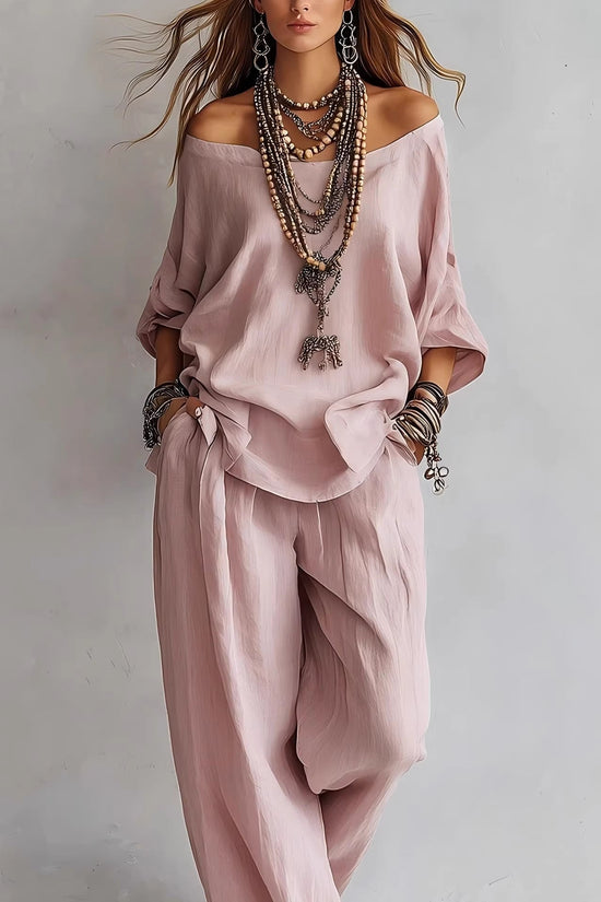Chiffon Puff-Sleeve Top & Wide-Leg Pants Set – 15 Colors 