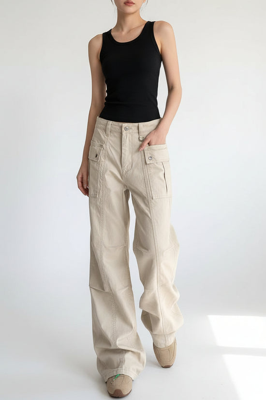 Womens Straight-Leg, Slightly Flared, 3D Slimming Washed Casual All-Match Long Pants 