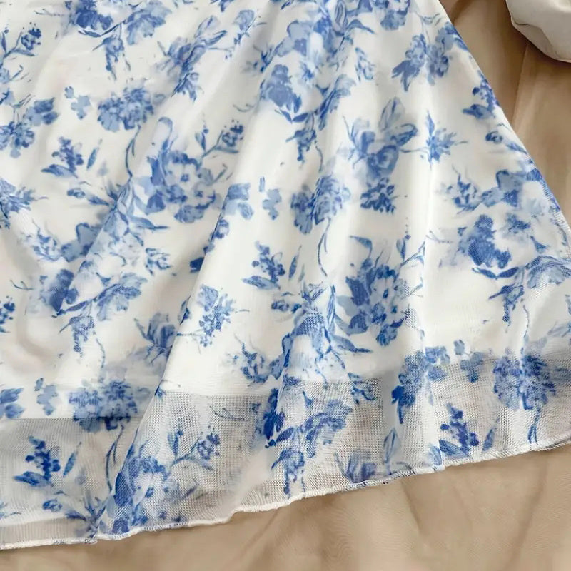 Women's Boho Floral Print Mini Dress Spaghetti Strap Ruched Ruffle Hem Vacation Sundresses CJ