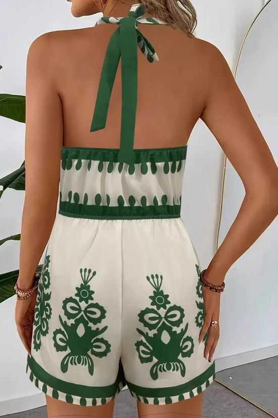 Women's Floral Halter Jumpsuit Sleeveless Backless One-Piece Romper 