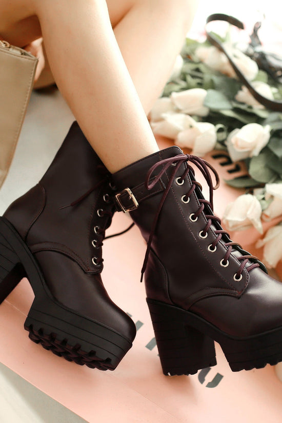 Large Size Thick Heel High Heel PU Martin Boots CJ
