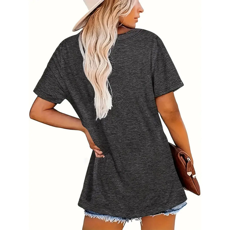 Women's Round Neck Short Sleeve T-Shirt With Slogan Print, Casual Summer Top CJ US