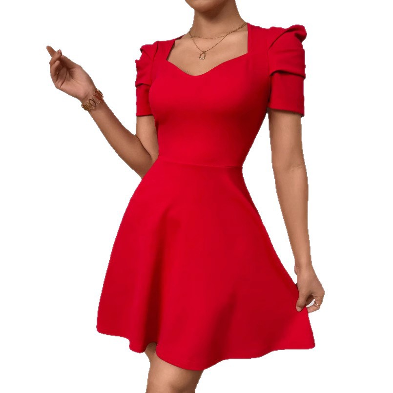 Womens Boat-Neckline Defined Waist Elegant High-Waist Dress 